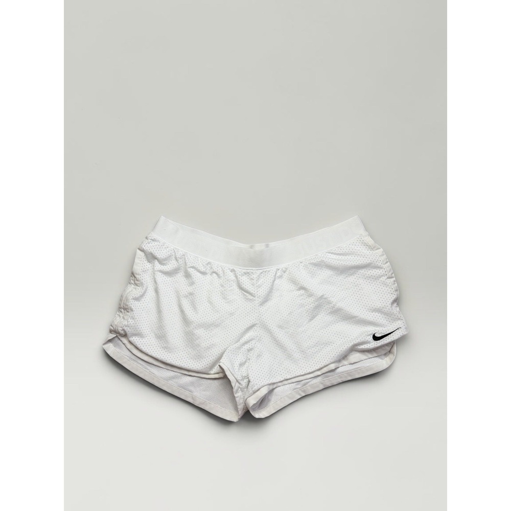 Nike Womens Dri-FIT Mesh Running Shorts White Just Do It Waistband Large